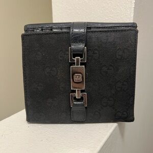 Gucci Black Canvas Logo Wallet with Silver Hardware